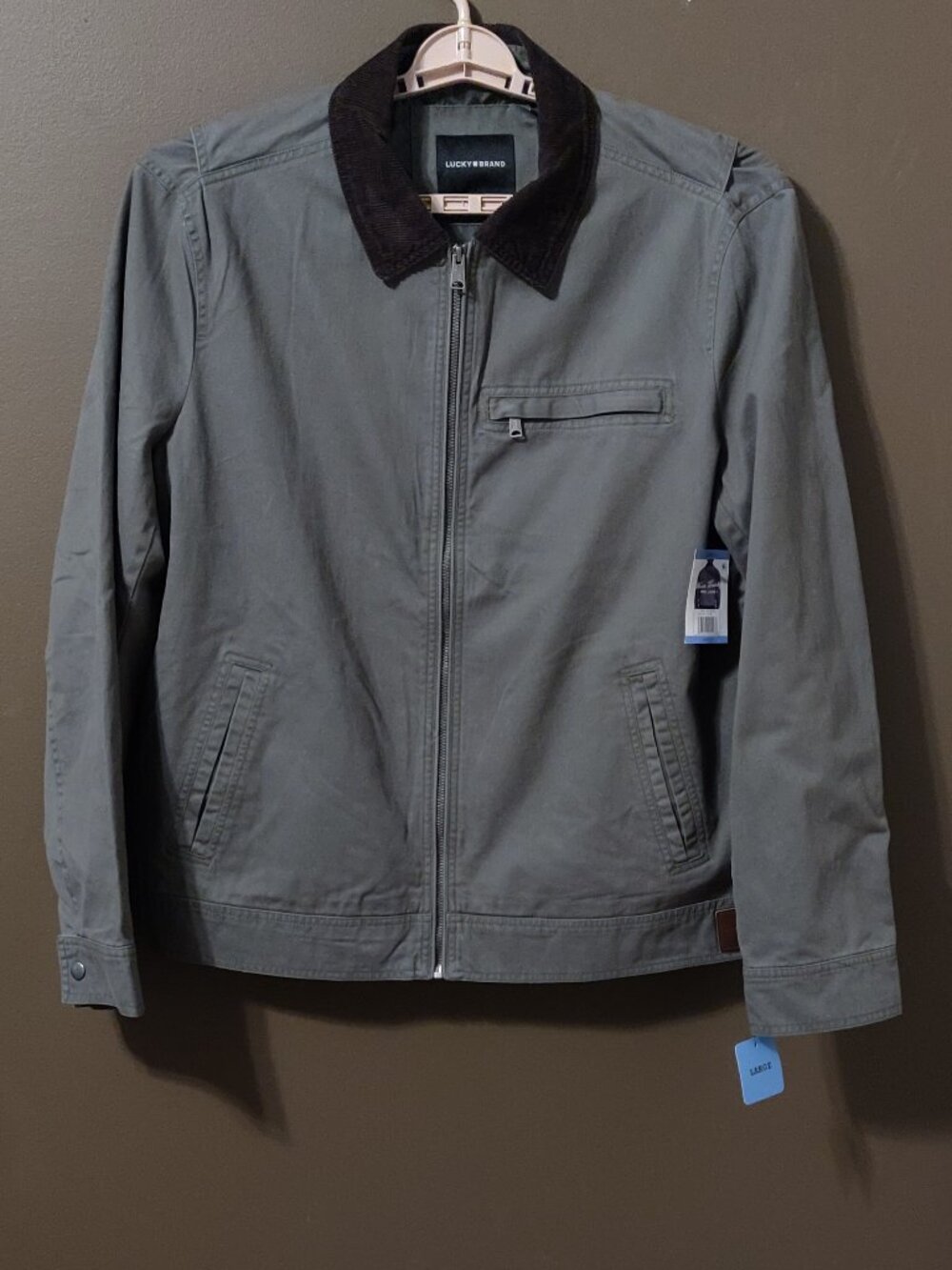 Lucky Brand Barn Jacket With Corduroy Collar In Olive Large New With Tags